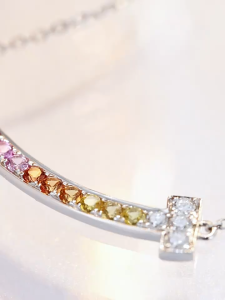 Queensun necklace 18K gold lab diamond necklace rainbow smile dopamine smiling face collarbone chain colorful necklace for women微笑彩色钻石锁骨链女 珠宝礼物minimalist pendant,Necklace for women,18k gold jewellery