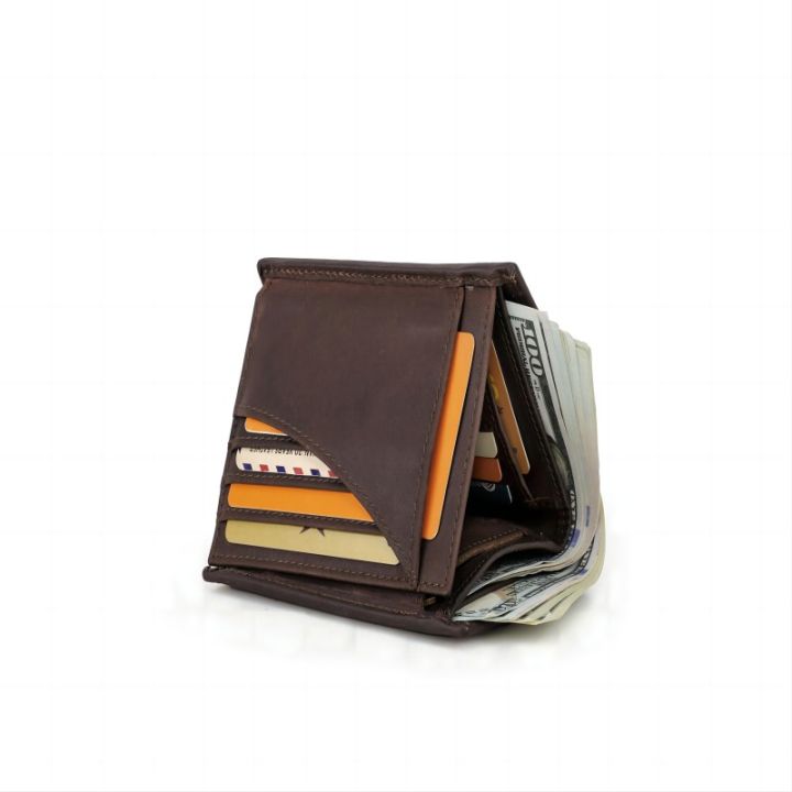 Hiram Men's Short Wallet Genuine Leather Bifold RFID Blocking Coin