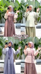 HAYNA Alluna Set Dress 2.0 (Pine Green) - Daily Dress 4 in 1 Korean Style Busui Friendly Gamis Wanita Muslim