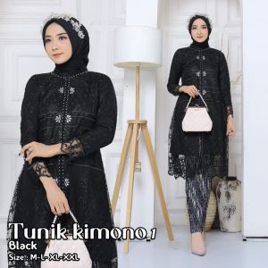 stelan kebaya Tunik kimono Tulle organza dengan hiasan Payet cocok untuk acara pesta kondangan dan wisuda