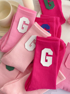 Tất Ống Giữa Thể Thao Mùa Xuân Thu Cho Nữ Màu Hồng Cá Tính Tất Dài Đến Đầu Gối Thường Ngày Tất Cotton Thoải Mái Tất Thường Ngày