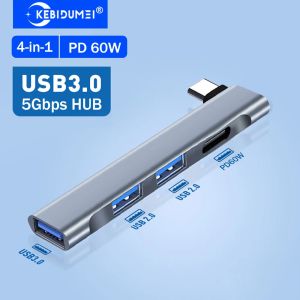 KEBIDUMEI 4-in-1 USB HUB Type C to PD 60W USB 3.0 5Gbps Adapter OTG USB C Docking Station USB Splitter For PC Tablet Macbook