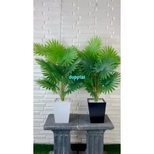 Pohon Daun Palem Kipas Sadeng X18 Semi Latex Artificial Pot Kotak Kayu Tanaman Hias Pajangan Dekorasi Aesthetic