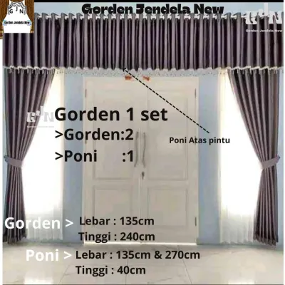 Gorden 1 Sett Dengan Poni Atas Pintu 1 Paket Gorden Polos 2 Gorden + 1 Poni Atas Pintu