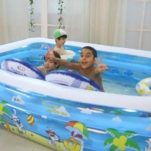 Inflatable Swimming Pool For Kids Rectangular Random Pattern With Air Pump