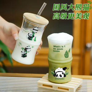 Chinese Panda Bamboo Joint Cup Children New Arrival 2023 Beautiful Glass Simple Milk Cup For Home Cup with Straw Water Cup