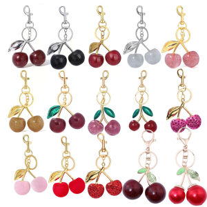 Korea Crystal Red Pink Cherry Keychain Fashion Fruits Cherries Bag Pendant Keyring For Women Men Jewelry Bag Accessories Gifts