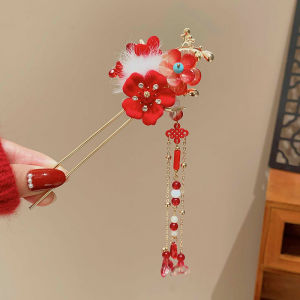 New Year Childrens Hairpin Womens Tassel Hair Accessories Traditional Chinese Hanfu Hair Decorations Floral Hairpins