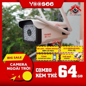 Camera Ngoài trời YOOSEE thân xoay 4 râu 5.0 36LED xoay 360 độ - BAN ĐÊM CÓ MÀU - Combo kèm thẻ nhớ 64Gb (BH 1 năm) full phụ kiện
