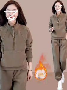 Warm Fleece Sweatshirt Sport Suit Set