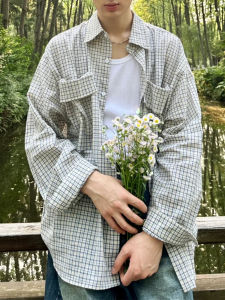 Early Autumn New Arrival Organ Pocket Long Sleeve Shirt Men and Women Japanese Style Retro Loose Casual Couple Gingham Shirt Coat