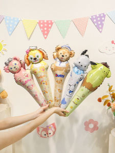 Cute Bear Balloon Handheld Stick Decoration Balloon for School Childrens Birthday Party Scene Decoration Standard Color Aluminum Foil Balloon Outdoor Use
