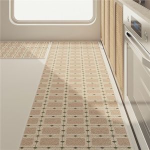 Simple Checkered Strip Kitchen Floor Mat Anti Oil Non Slip Washable for In Front of Sink Stove Counter Laundry Room Home Decor