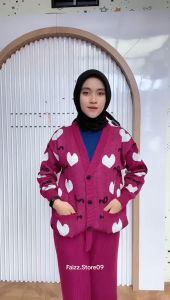 CARDIGAN RAJUT KANCING VALENTINE MOTIF LOVE KUNCI OVERSIZE OUTER WANITA