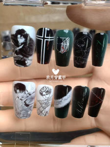 Anime Character Wearable Nail Tips Finished Product Attack on Titan Levi Uniform Design False Nails Beauty Tools from China