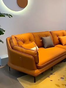 BUNISE โซฟาหนังแท้หนังวัวชั้นดี สไตล์มินิมอลอิตาลี มินิมอลนอร์ดิกหรูหรา แบบเข้ามุมพร้อมเชสล็อง สำหรับห้องนั่งเล่นโมเดิร์น รุ่น Rowan จัดส่งฟรีทั่วไทย