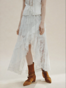 FAMANXUAN | French Lace Insert Irregular Tiered Skirt Summer 2026