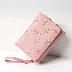 Fashion Womens Love Embroidery PU Leather Trifold Wallet with Coin Purse Multi-Slot Card Holder Daily Use