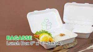 Bagasse Lunch Box 2 Sekat Kotak Bekal Makan Bento Katering Dus Nasi Kemasan Ramah Lingkungan isi 25 pcs