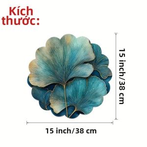 VIKAMA Lá Bạch Quả Màu Xanh Vàng Placemat Lá Cây Màu Xanh Mòng Két Vân Vàng Viền Lượn Sóng Thực Vật Bàn Ăn Thảm Trang Trí Bằng Vải Lanh Chịu Nhiệt