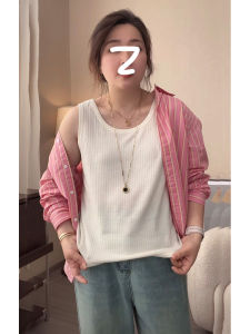 พลัสไซส์ ผู้หญิง เรียบง่าย หลอดลายทางสีทึบ เสื้อท่อนบน เสื้อกั๊ก ฤดูร้อน พรางหุ่น ชั้นฐานปกปิดไขมันใต้วงแขน แขนกุด เสื้อท่อนบน