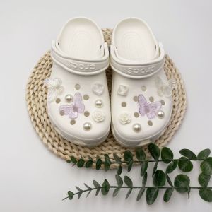 Crocs jibbitz quyến rũ Giày Phụ kiện tự làm trong suốt đầy màu sắc bướm có thể tháo rời ngọc trai giày Bộ dây chuyền khóa giày cho CROCS