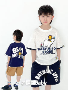 Summer New Mens Loose Cartoon Polar Bear Short Sleeve T-shirt Pure Cotton Stylish Childrens Clothing Japanese Style Kids Tops