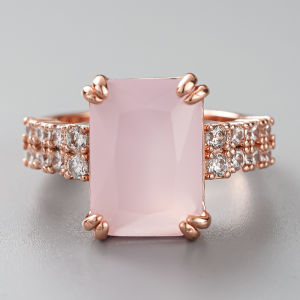 Nhẫn Đính Hôn Vàng Hồng Duyên Dáng Huitan Đính Đá Màu Hồng Sáng Bóng Cubic Zirconia Phụ Kiện Đeo Ngón Tay Dành Cho Nữ Trong Lễ Cưới