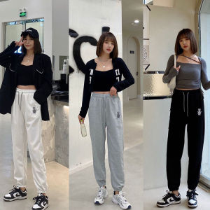 กางเกงวอร์มลายปักลายหมีคู่รักสำหรับผู้หญิง กางเกงขายาวทรงหลวมเอวยางยืด ทรงเก้าส่วน ทรงหลวม ทรงหลวม ทรงหลวม