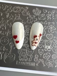 Nail Art Stamping Plates Bear Transfer Print Template Lovely Heart-Shaped Steel Plate Tool Short Nail Style Fine Pattern