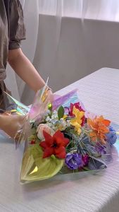 Flower Wrapping Paper Hologram Cellophane Kertas Buket Transparan 20 Lembar