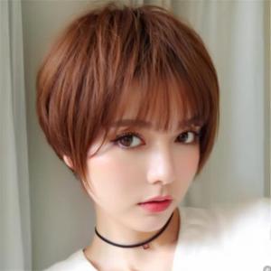 Wig girl oblique bangs black short straight hair fashion whole head cover chemical fiber high temperature silk
