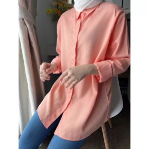 kemeja polos wanita bahan shakila twill hitam putih