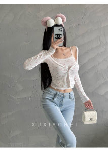 Pure Desire Floral Halter Vest Top And Cardigan Two-Piece Set Retro French Girl School Uniform Mix Match Autumn Commute Style