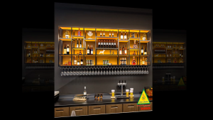 KỆ TRƯNG RƯỢU KHUNG SẮT – MẶT GỖ CÓ ĐÈN 5KRS05 - NỘI THẤT LẮP RÁP VIENDONGADV