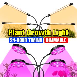 USB 5V LED Grow Light Full Spectrum Plant Hydroponics Cultivation Lamp 1/2/3/4 Heads Waterproof Dimmable With Timing Auto On/Off