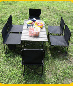 5Pcs Set Folding Chair Desk Bench Seat Portable Table For Outdoor Camping Picnic BBQ with Aluminum Alloy Desk Free Storage Bag
