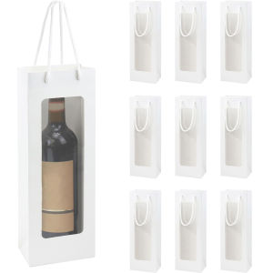 10Pcs Wine Gift Bags with Clear Window Kraft Paper Bottle Bags with Handles for Champagne Flower for Valentine Birthday Party