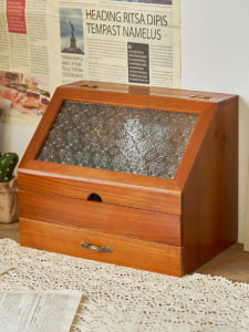 JUXIANYOU | Dustproof Retro Wooden Desktop Organizer with Drawers for Cosmetics