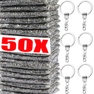 5-50Pcs Zinc Alloy Split Ring Keychain / Silver Metal Keyring Pendants / DIY Crafts Making Accessories / DIY Sliver Polished Keyrings with Short Chain