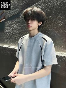 YOULIN | Deconstructed Collage T-shirt Mens Small Collar Heavy Shoulder Cleanfit