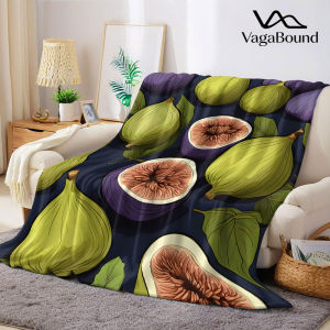 Navy Fig Botanical Print Flannel Blanket Warm Soft Halloween Christmas Decorative Couch Warm Cozy All-Season Gift