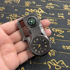 Portable Windproof Outdoor Lighter Straight Jet-Flame Torch Lighter with Fun-Compass Clock Design for Outdoor