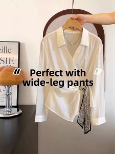 V.C.I | Elegant Lightweight Mature Style Tie Belt Waist Shirt V Neck