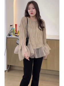 เสื้อเชิ้ตผู้หญิงไซส์ใหญ่ YOKOC ทรงหลวม แขนยาว คอตั้ง สไตล์เกาหลี ผ้าฝ้ายผสมโพลีเอสเตอร์ เสื้อเชิ้ตทรงเข้ารูป