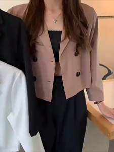 SelfLoveBuying w230 【Ready Stock】Women Long Sleeve Button up Short Blazers Elegant Office All Match Solid color Suit Jacket 7 Colors