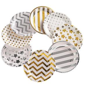 10 pcs 7inch Dots Dessert Plate bronzing print paper Plates Party Supplies silver Dinnerware Serves 10 Guests for your party