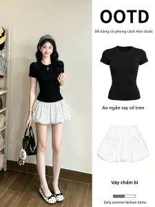 ZUKUN | Bộ Đồ 2 Mảnh Chấm Bi Trắng Xòe