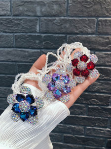 ริบบิ้นผมประดับดอกไม้คริสตัลหนักสำหรับผู้หญิง สไตล์หรูหรา เครื่องประดับผม ริบบิ้นยางยืดสำหรับผู้หญิง เครื่องประดับผมแฟชั่น