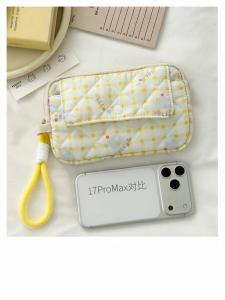 Polka Dot Floral Button Multi Functional Document Storage Bag Convenient Zipper Coin Purse Small Makeup Bag Fashionable Korean Style